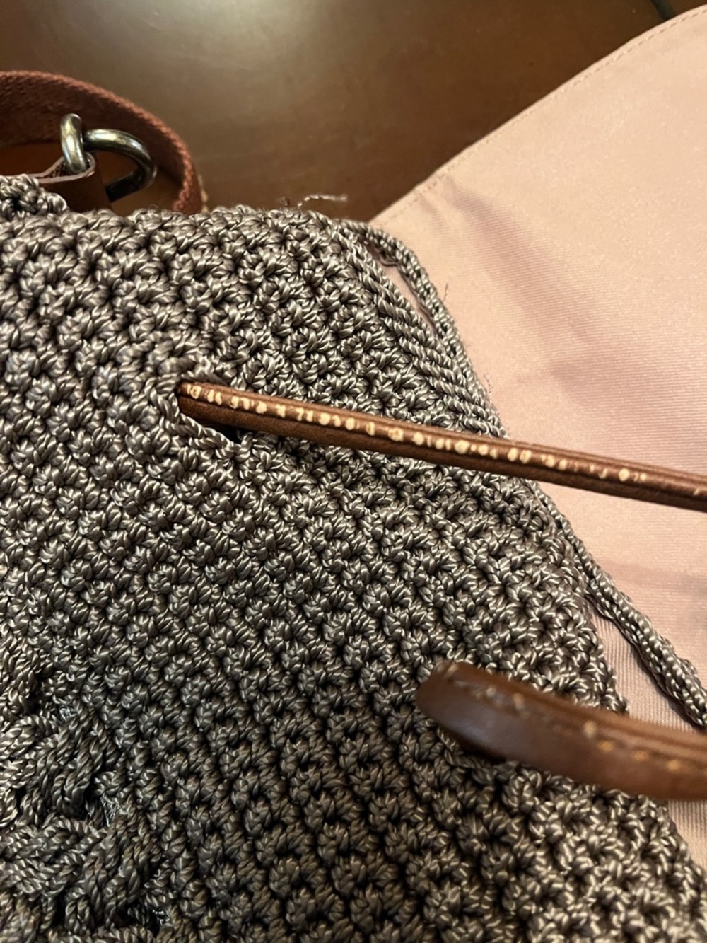 The Sak Brown and Gray Crochet Woven backpack purse with Tassel Strap - Picture 12 of 15